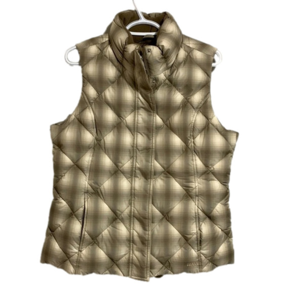 Eddie Bauer Down Filled Plaid Quilted Vest Size Medium Colour Beige/Brown - Picture 1 of 14
